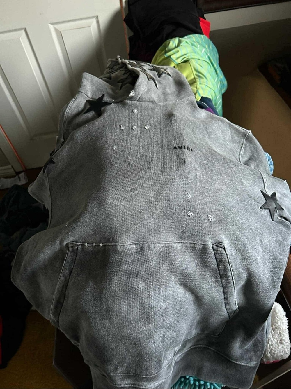 AMIRI Kids Gray Distressed Star Appliqué Hoodie